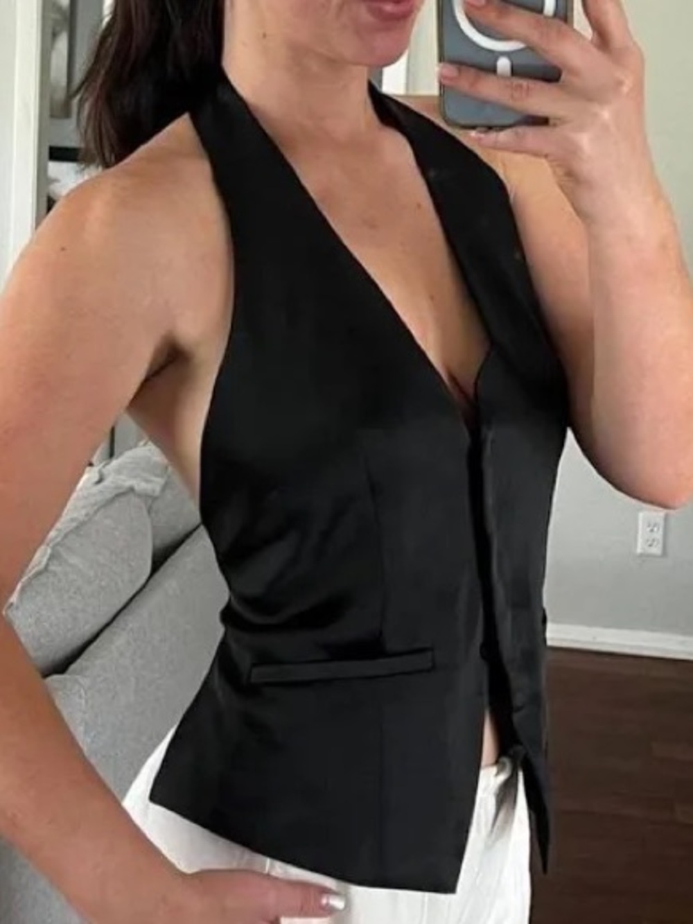 Zara Satin Open-Back Halter Vest Black - Small